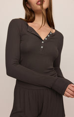 Z Supply Just Right Rib Henley Top Cocoa Bean layering top that also wears solo western boutique Dupe