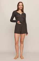 Z Supply Just Right Rib Henley Top Cocoa Bean lightweight and subtly sheer rib knit ranch wear