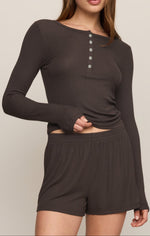 Z Supply Just Right Rib Henley Top Cocoa Bean cocoa bean whipped rib henley top womens western boutique Utah SKU ZLT263470SCEA