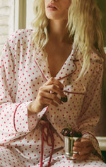 Z Supply Snuggle Dot Satin PJ Set silky luxe satin with contrast piping for a festive look