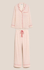 Z Supply Snuggle Dot Satin PJ Set dot print and contrast piping laid out as a complete set