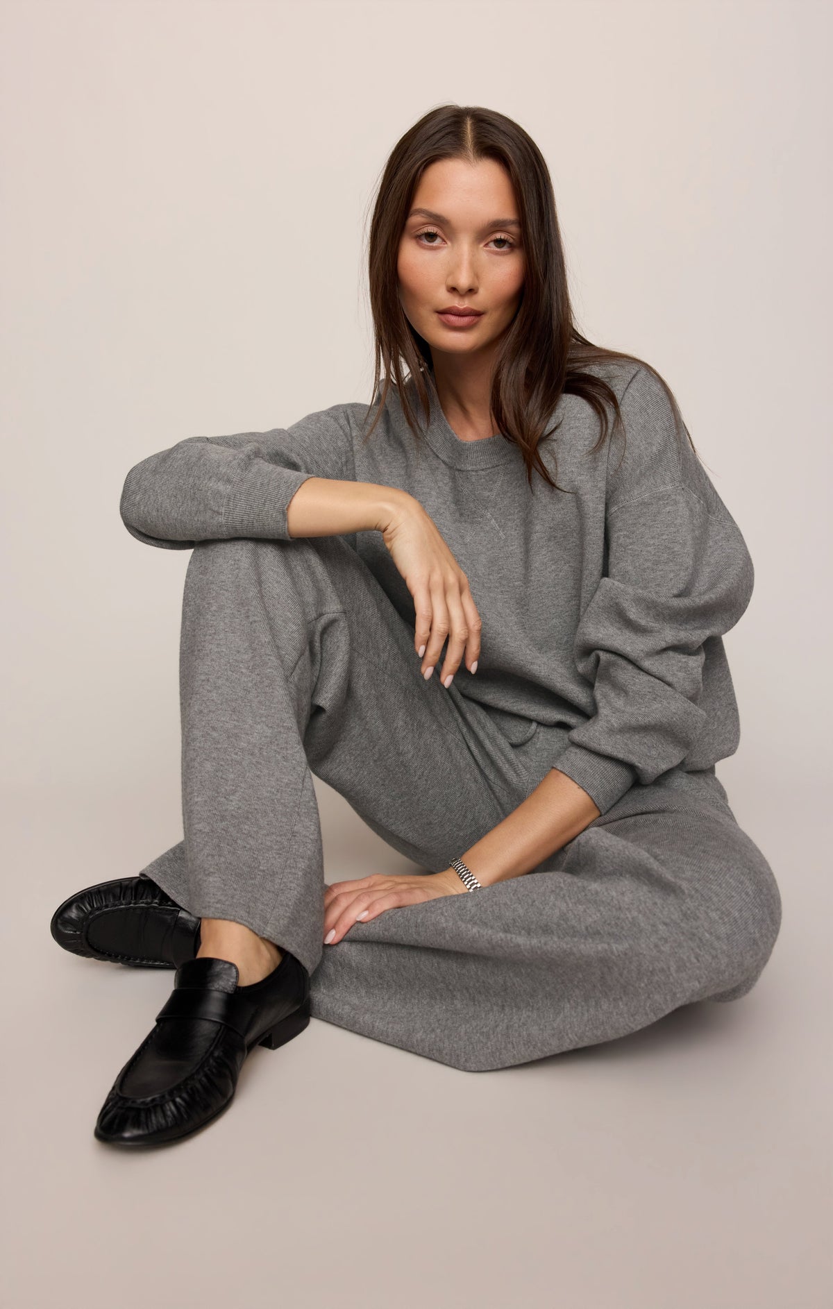 Z Supply Take It Easy Wide Leg Sweater Pant Classic Heather Grey heathered grey compact knit texture cowgirl style Park City