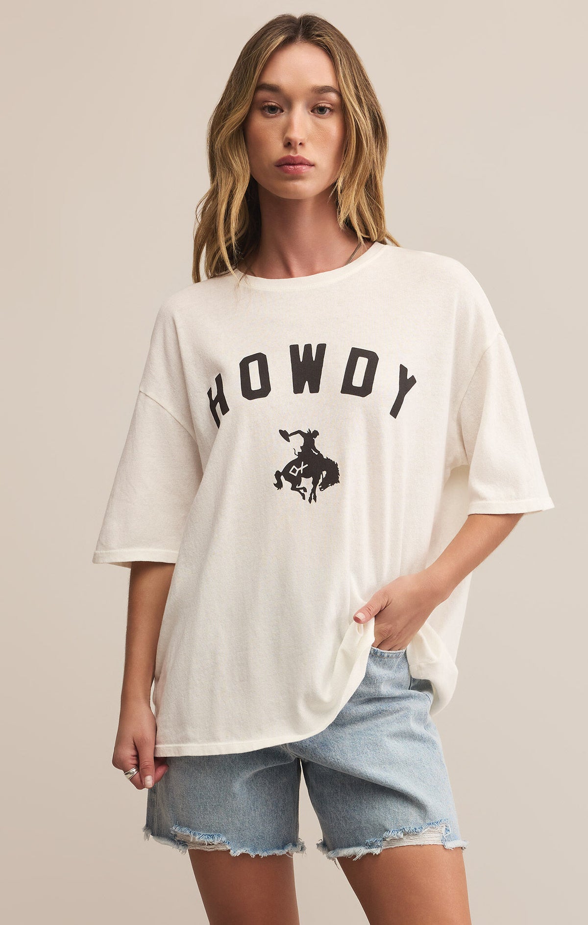 Z Supply Diamond Cross Ranch Howdy Socal Tee Womens cowboy bucking horse sea salt diamond cross collaboration free shipping buy now at Bolt Ranch Store full