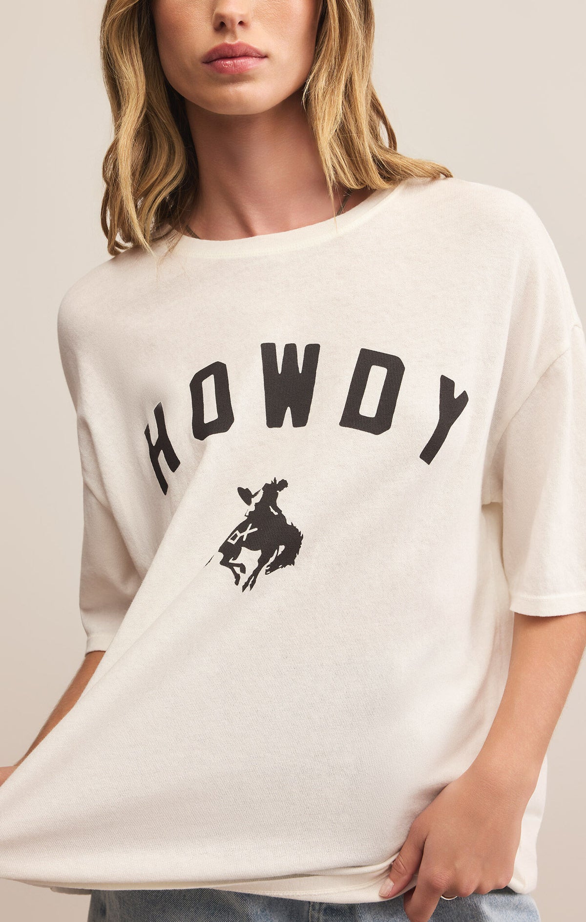 Z Supply Diamond Cross Ranch Howdy Socal Tee Womens cowboy bucking horse sea salt diamond cross collaboration free shipping buy now at Bolt Ranch Store