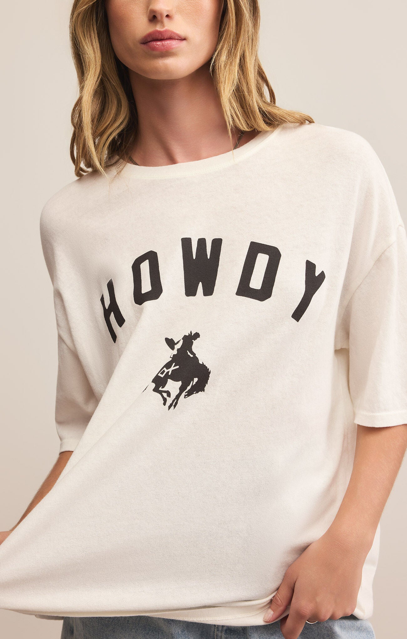 Z Supply Diamond Cross Ranch Howdy Socal Tee Womens cowboy bucking horse sea salt diamond cross collaboration free shipping buy now at Bolt Ranch Store