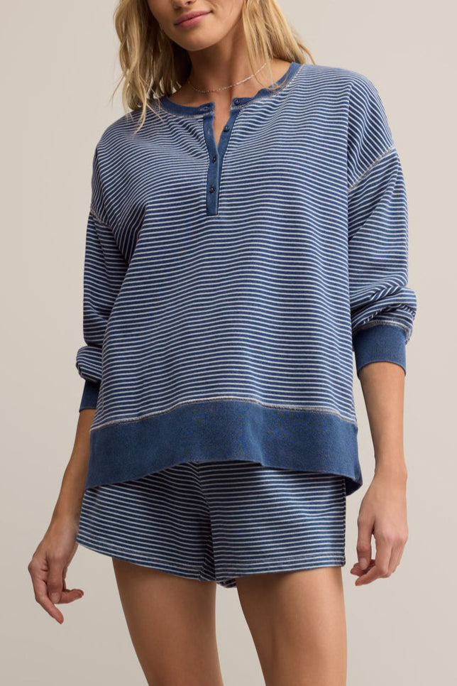 ZT253214 Z Supply Apollo Striped Sweatshirt womens 2025 blue popular top long sleeve at Boltranchstore.com free shipping