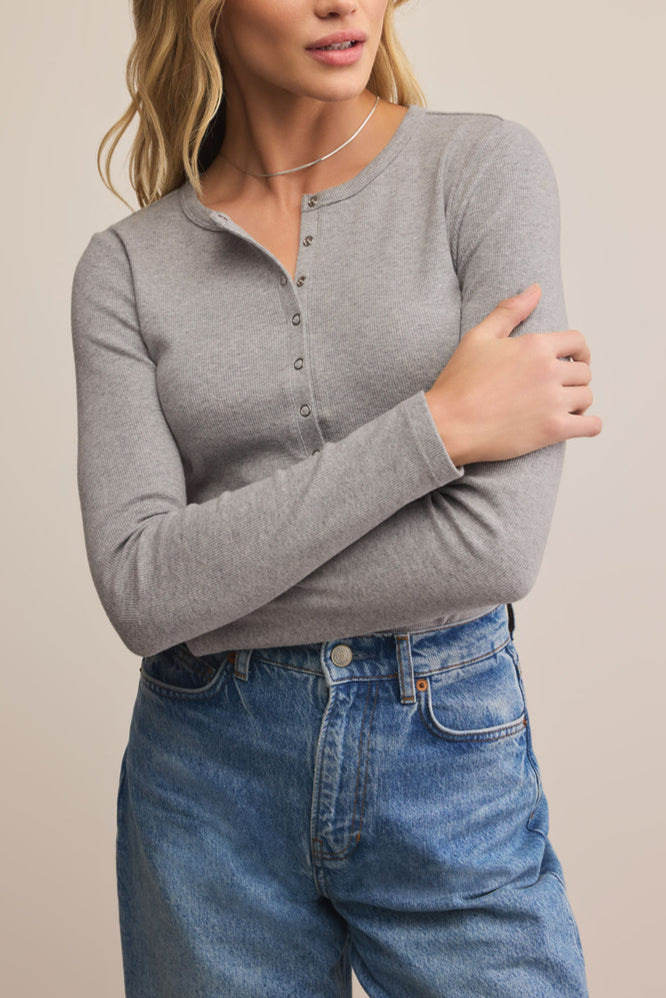 Z Supply Henley Classic Heather Grey ZT253478 womens long sleeve top at Boltranchstore.com