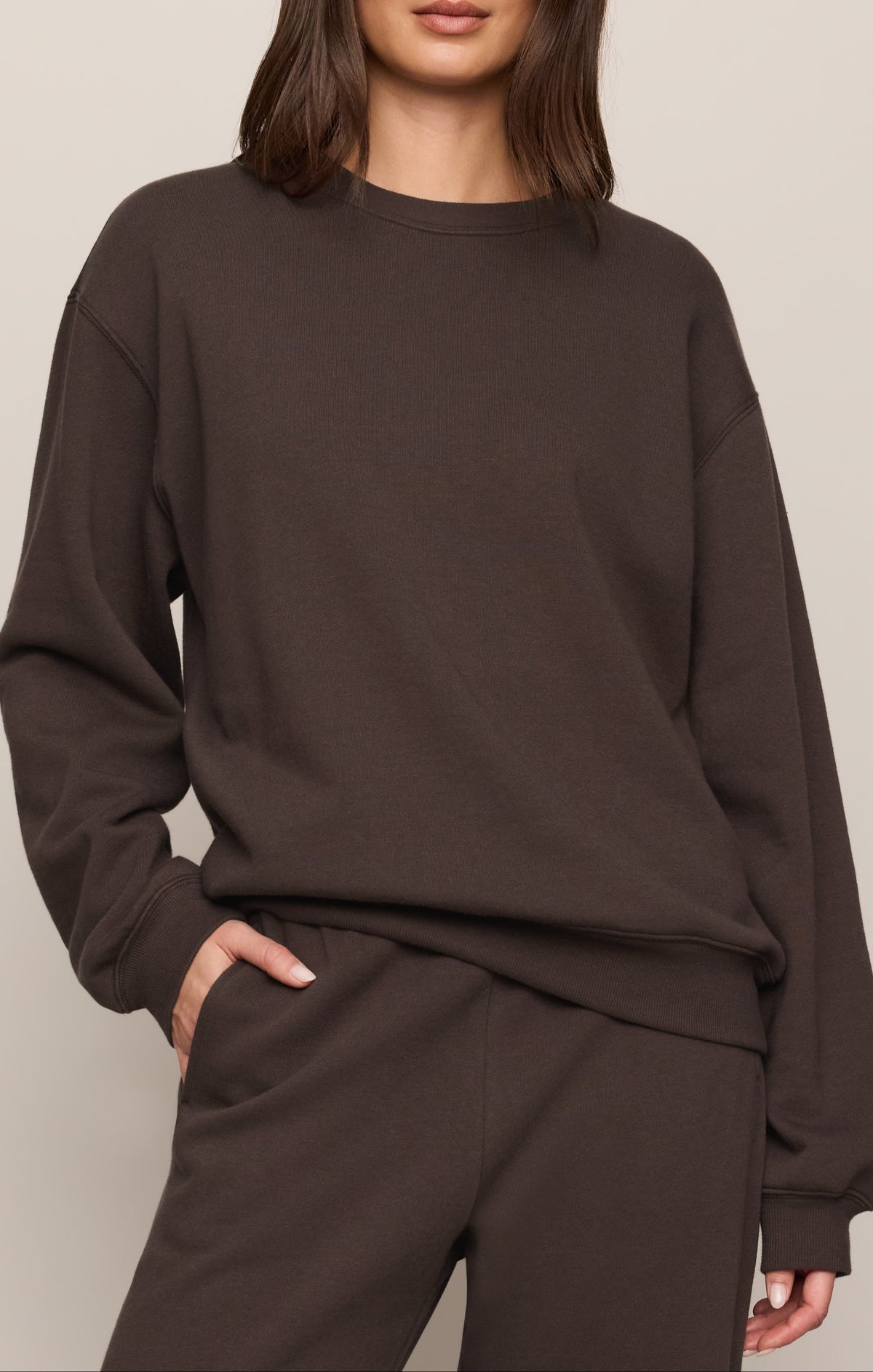Z Supply Classic Boyfriend Sweatshirt Cocoa Bean cocoa bean midweight fleece sweatshirt womens western boutique Utah SKU ZT254924SCEA