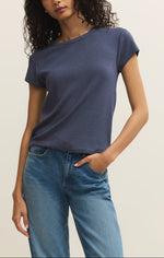 Z Supply Womens Renae Rib Top Indigo blue ZT261523 loungewear short sleeve op shirt Boltranchstore.com Free Shipping
