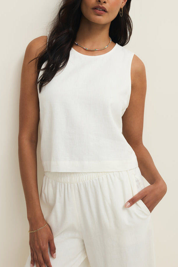 Z Supply Sloane Linen Cropped Tank ZT261576 womens white loungewear linen travel z supply sloane Boltranchstore.com Free Shipping
