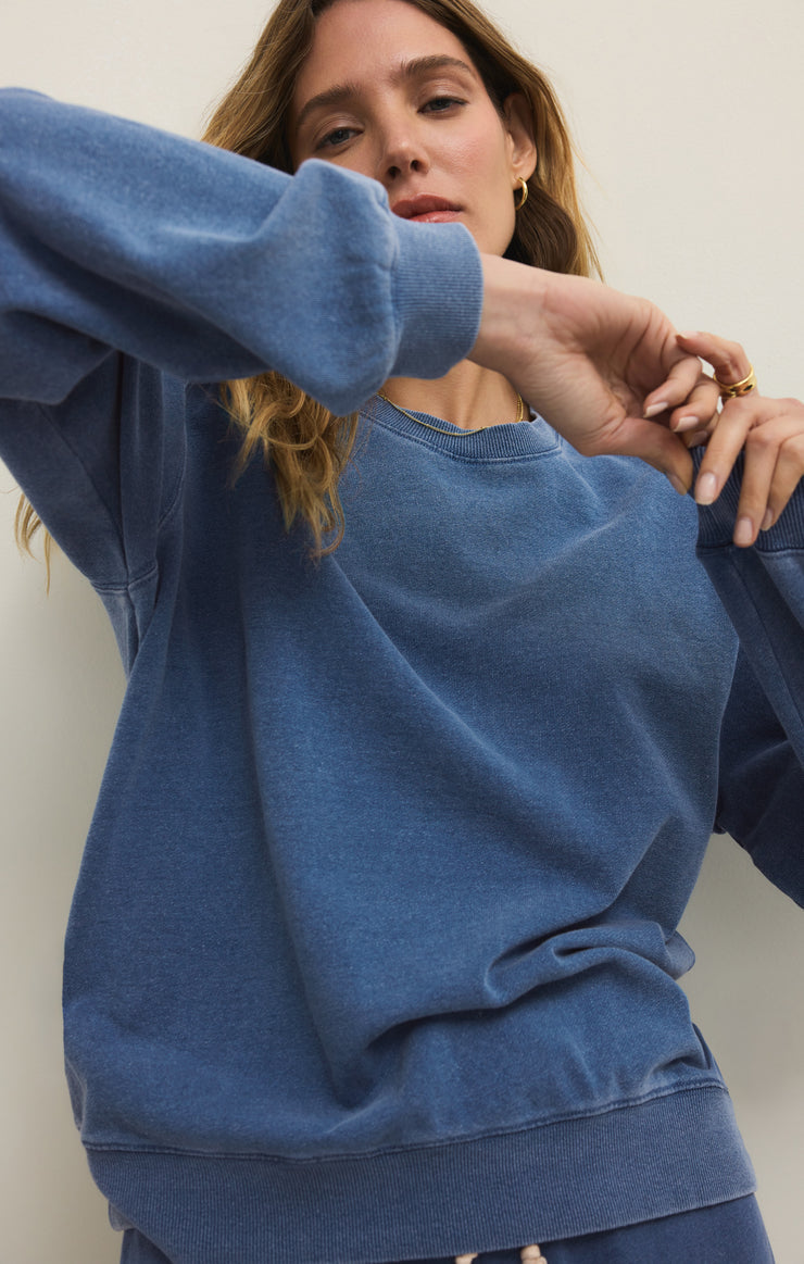 Z Supply Boyfriend Knit Denim Sweatshirt