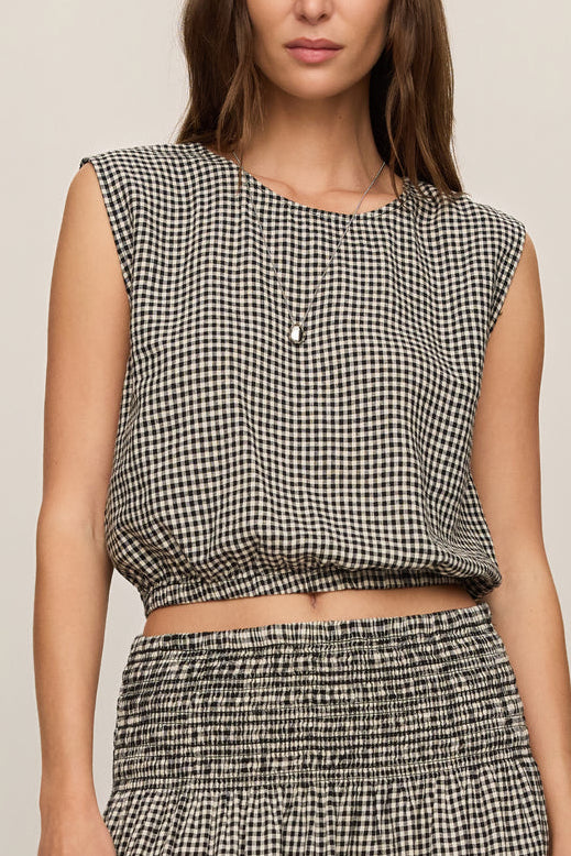 Z Supply Merit Cropped Gingham Linen Top ZT263177 Boltranchstore.com Free Shipping womens linen sleeveless top matching skirt