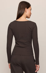 Z Supply Greyson Scoop Long Sleeve Tee Cocoa Bean scoop neckline with an easy body skimming fit womens western clothing