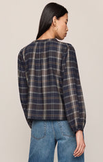Z Supply Autumn Plaid Henley Blouse Eclipse mandarin collar above a button front placket womens western clothing