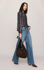 Z Supply Autumn Plaid Henley Blouse Eclipse relaxed silhouette that skims the body rodeo and ranch wear