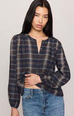 Z Supply Autumn Plaid Henley Blouse Eclipse timeless plaid pattern in the eclipse colorway western boutique Dupe