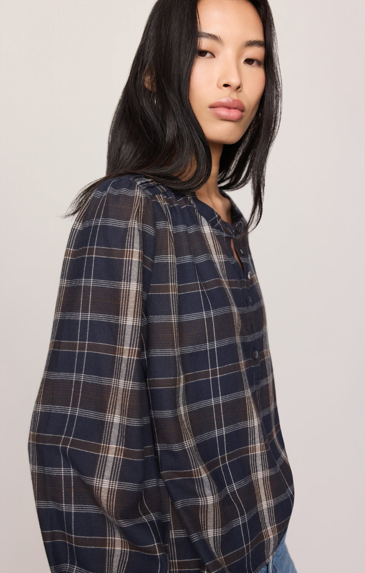 Z Supply Autumn Plaid Henley Blouse Eclipse layering blouse for cool weather Utah western fashion