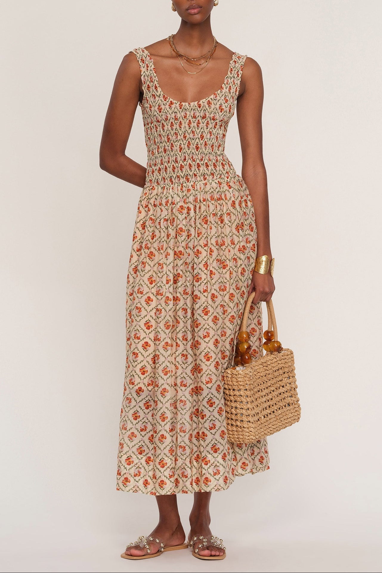 summer fall floral smocked top silky vibe boltranchstore.com Bolt Ranch Store tank top