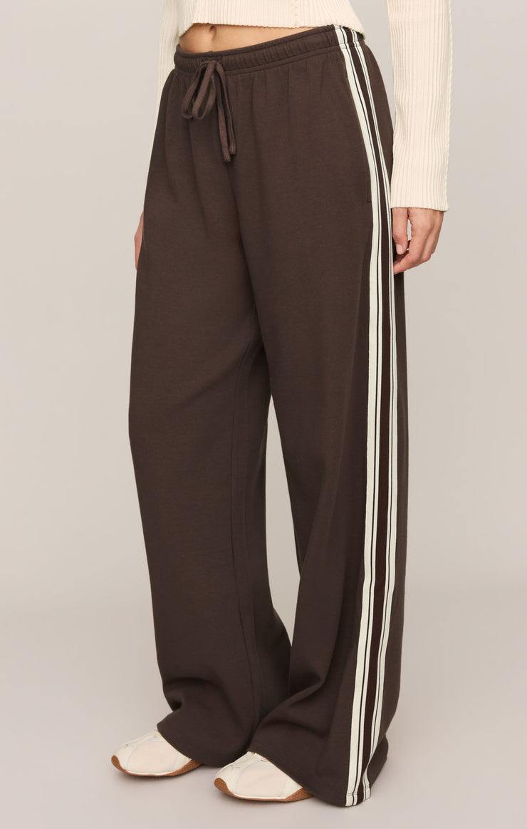 ZVP263585 Z Supply Breakaway Track Pant at boltranchstore.com in stock free shipping womens pants fall trending Brown wide-leg pants with white stripes 