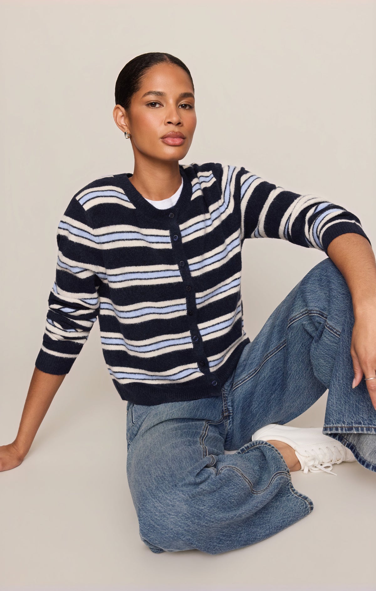 Z Supply Medina Cozy Stripe Cardigan nostalgic stripes with cozy stretch yarns cowgirl