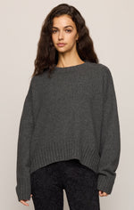 Z Supply Eastwell Pullover Sweater Charcoal Heather easy relaxed silhouette in a soft cotton blend knit western fashion