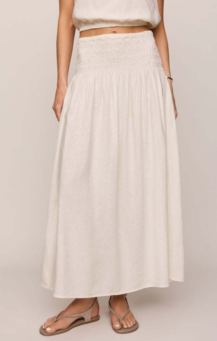 Z Supply Brooke Smocked Linen Maxi Skirt at boltranchstore.com free shipping womens white skirt in stock style with cowboy boots for a rodeo summer skirt 