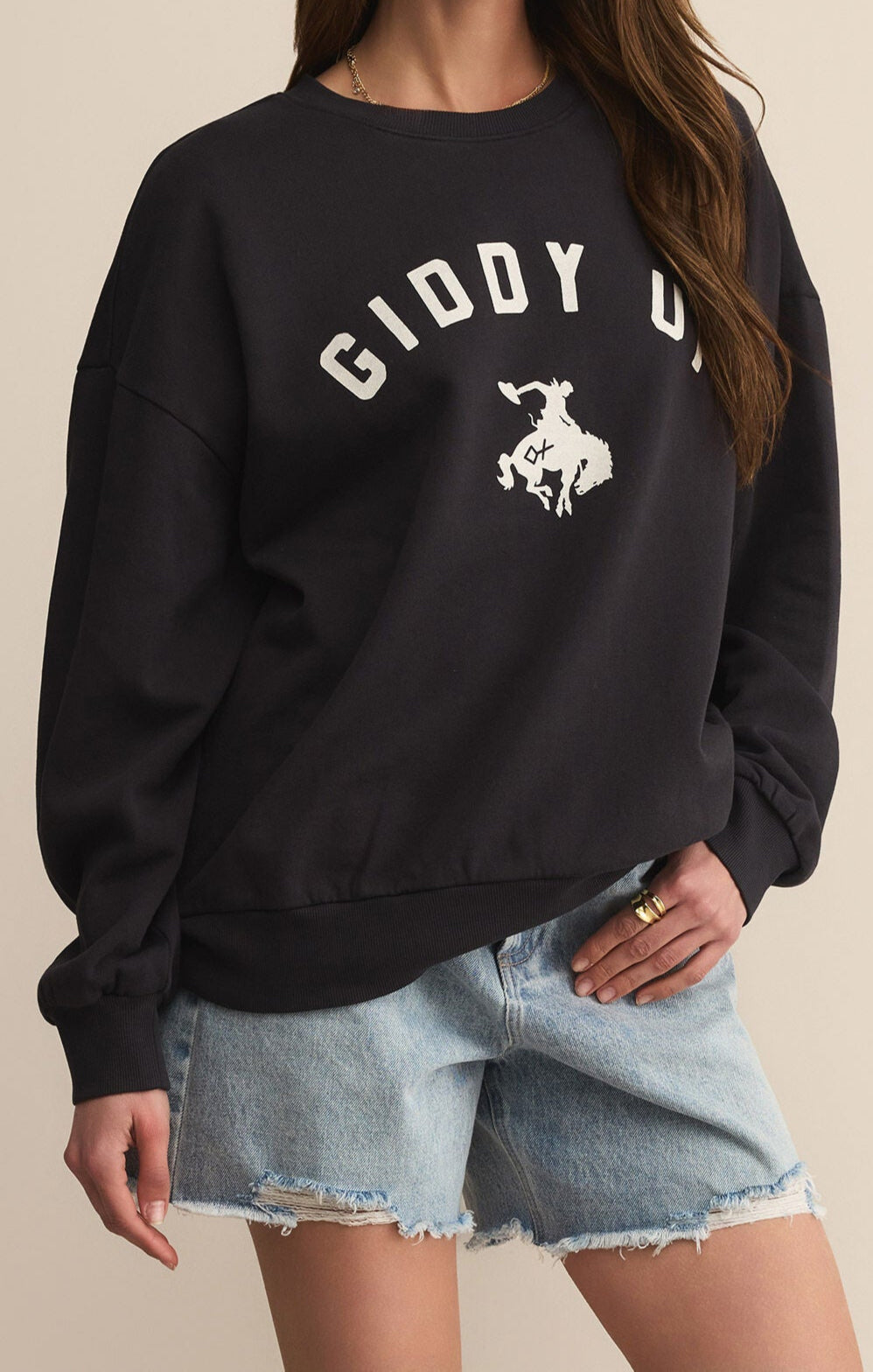 Z Supply Diamond Cross Giddy Up Sunday Sweatshirt order at boltranchstore.com