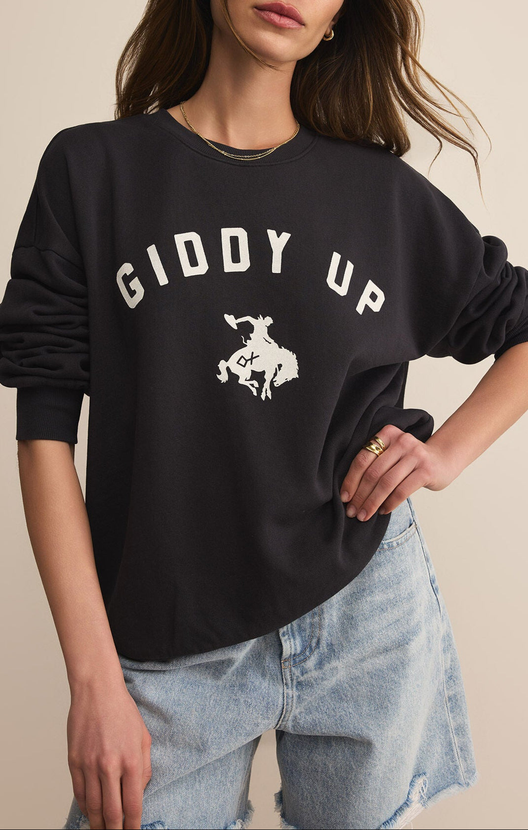 Z Supply Diamond Cross Giddy Up Sunday Sweatshirt 