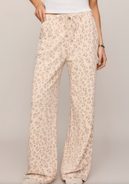 Z Supply Hunter Knit Leopard Pant shop at boltranchstore.com Leopard print pants worn by a person on a plain background