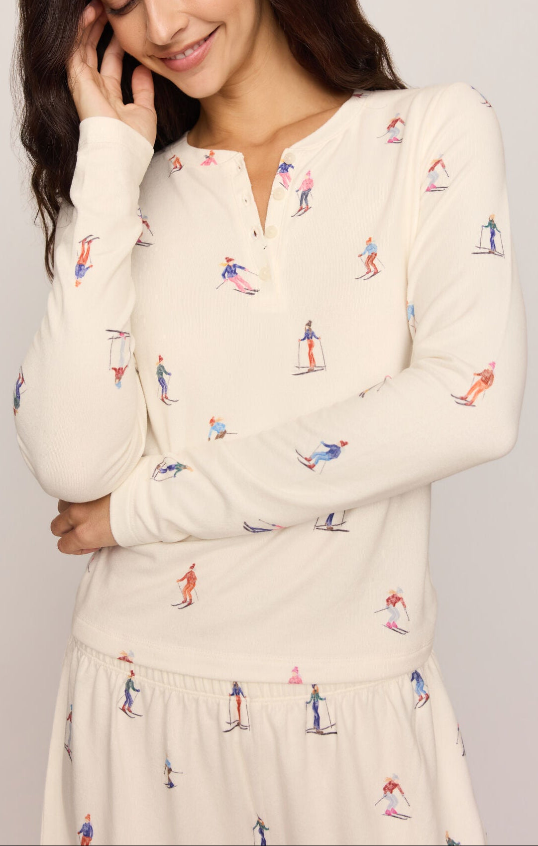Z Supply Sleepy Head Ski Henley in a cream with skier that is long sleeve at boltranchstore.com