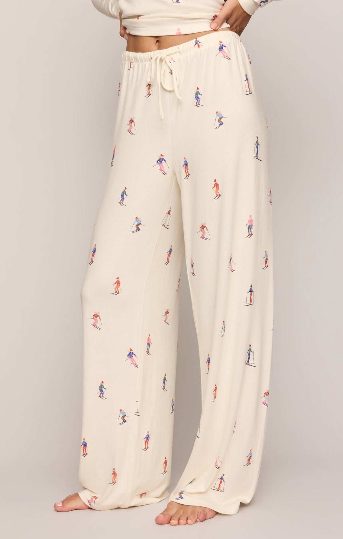 Z Supply Sleepy Head Ski Pant Vanilla Ice in a cream with ski print throughout the jean extra long wide leg at boltranchstore.com