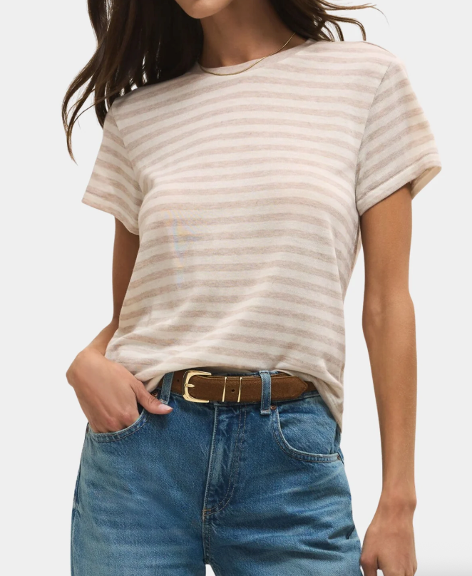 Z Supply Tourist Striped Tee Natural Heather Boltranchstore.com womens short sleeve striped comfortable t-shirt free shipping women