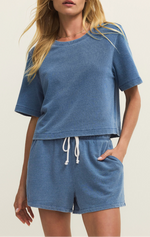 Z supply Curran Knit Denim Sweatshirt buy at boltranchstore.com womens short sleeve shirt loungewear free shipping