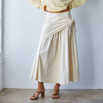 Zena Woven Cotton Flare Midi Skirt cream 100 percent cotton midi skirt with wrap tie waist womens western boutique Utah SKU L10464