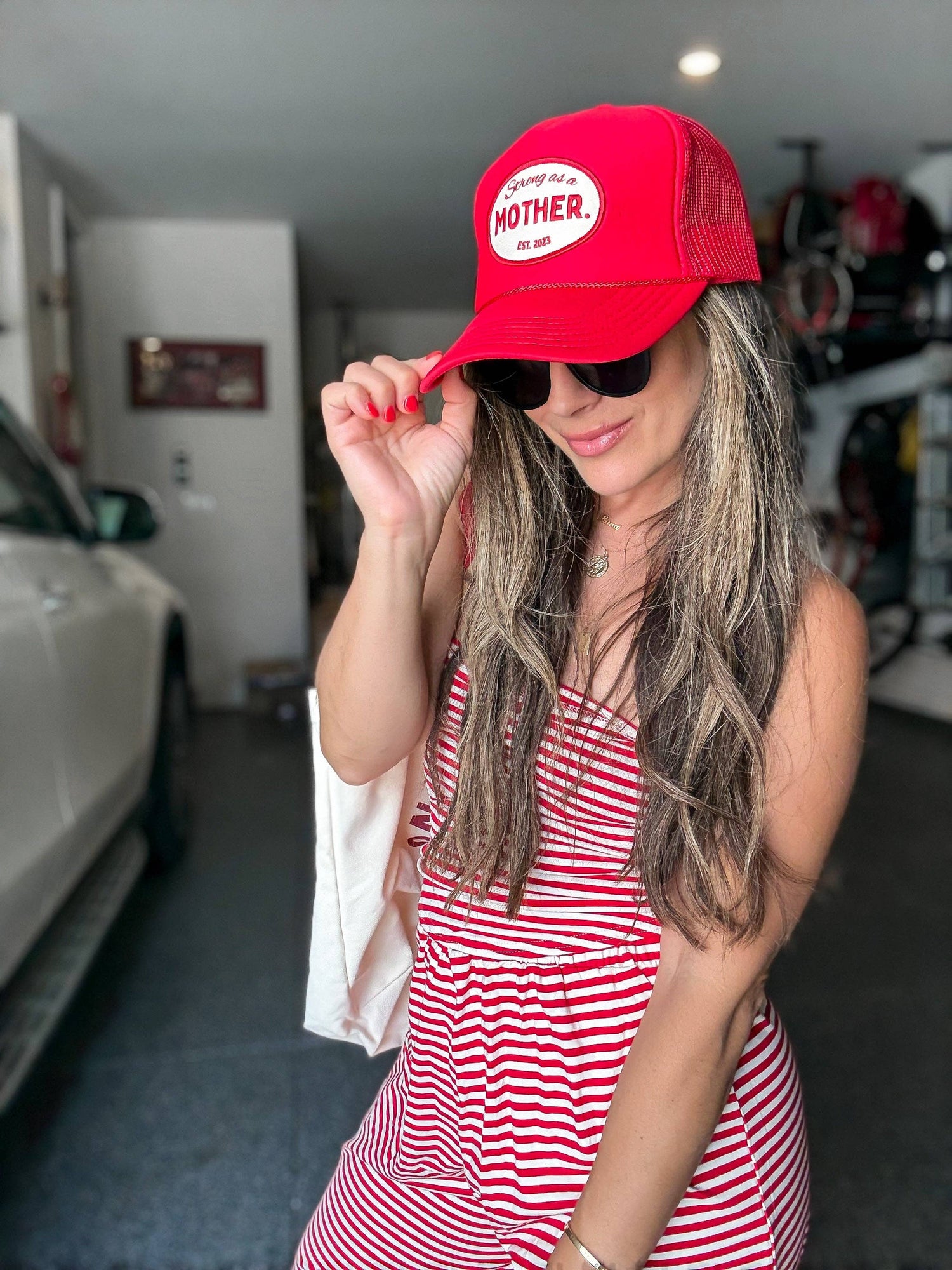 VINTAGE Strong as a Mother Patch Hat in Red