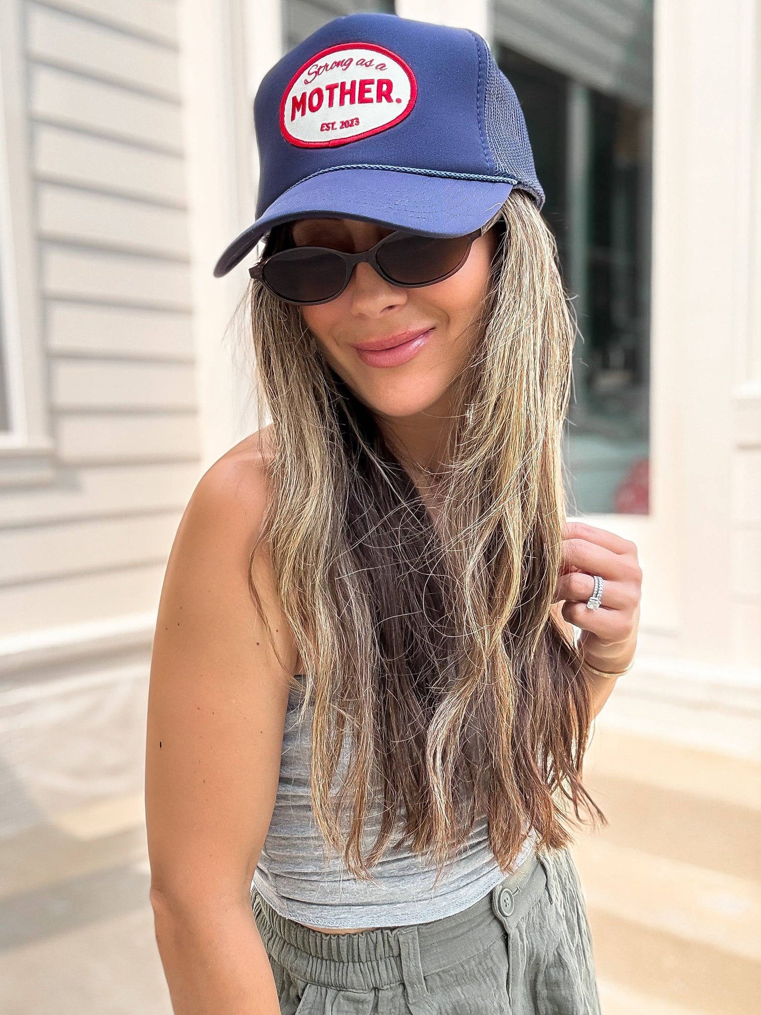 VINTAGE Strong as a Mother Patch Hat in Navy