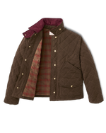 Filson Womens Quilted Outfitter Jacket Dark Brown relaxed fit finger length cut drawn from ranch coat designs womens western clothing