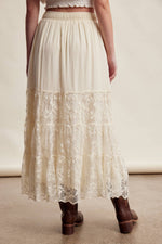 Listicle Lace Tiered Maxi Skirt fully lined with functional side pockets cowgirl Park City