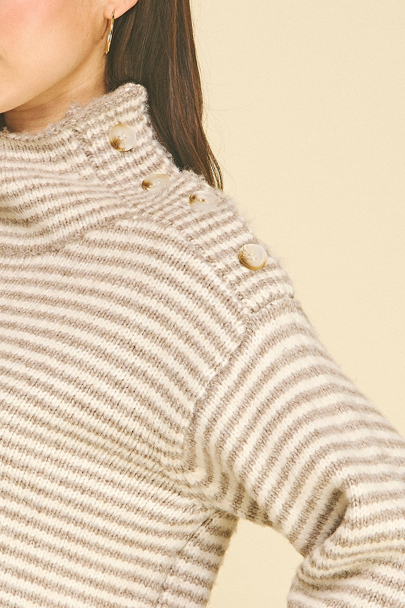 Brin Striped Mock Neck Sweater