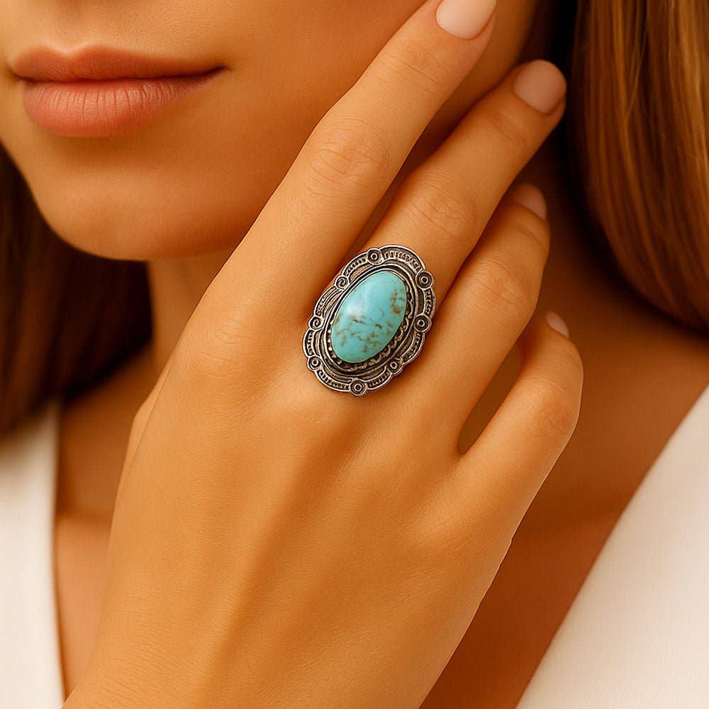 Bronco Blue Turquoise Sterling Silver Ring womens mens accessories jewelry turquoise ring large Boltranchstore.com free shipping silver authentic