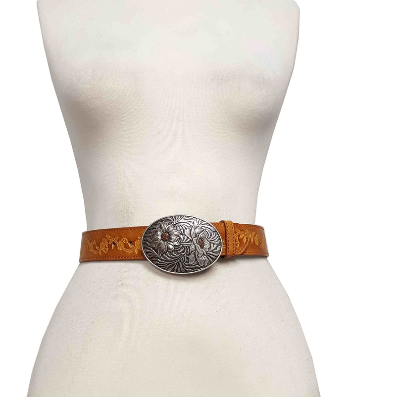 Sunflower Buckle Floral Tooled Belt