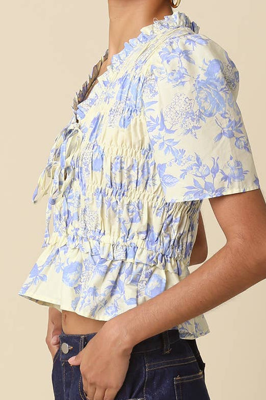 Nina Floral Lace Up Peplum Top