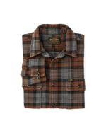 Filson Vintage Flannel Work Shirt Brown Charcoal Plaid soft brushed twill interior built for cold weather warmth Park City ranch wear
