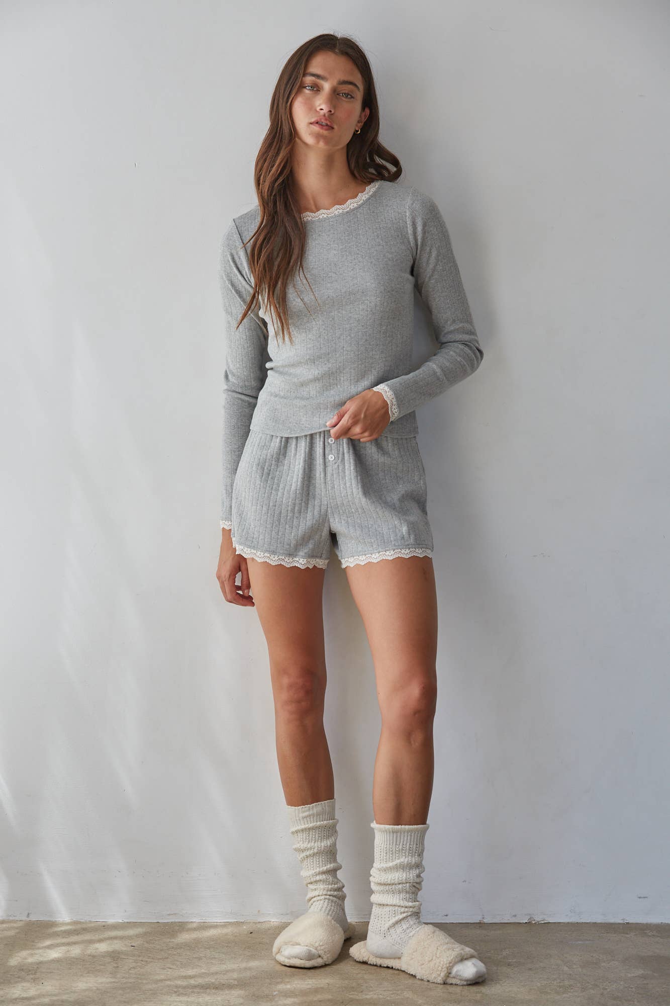 Knit Cotton Pointelle Long Sleeve Pullover