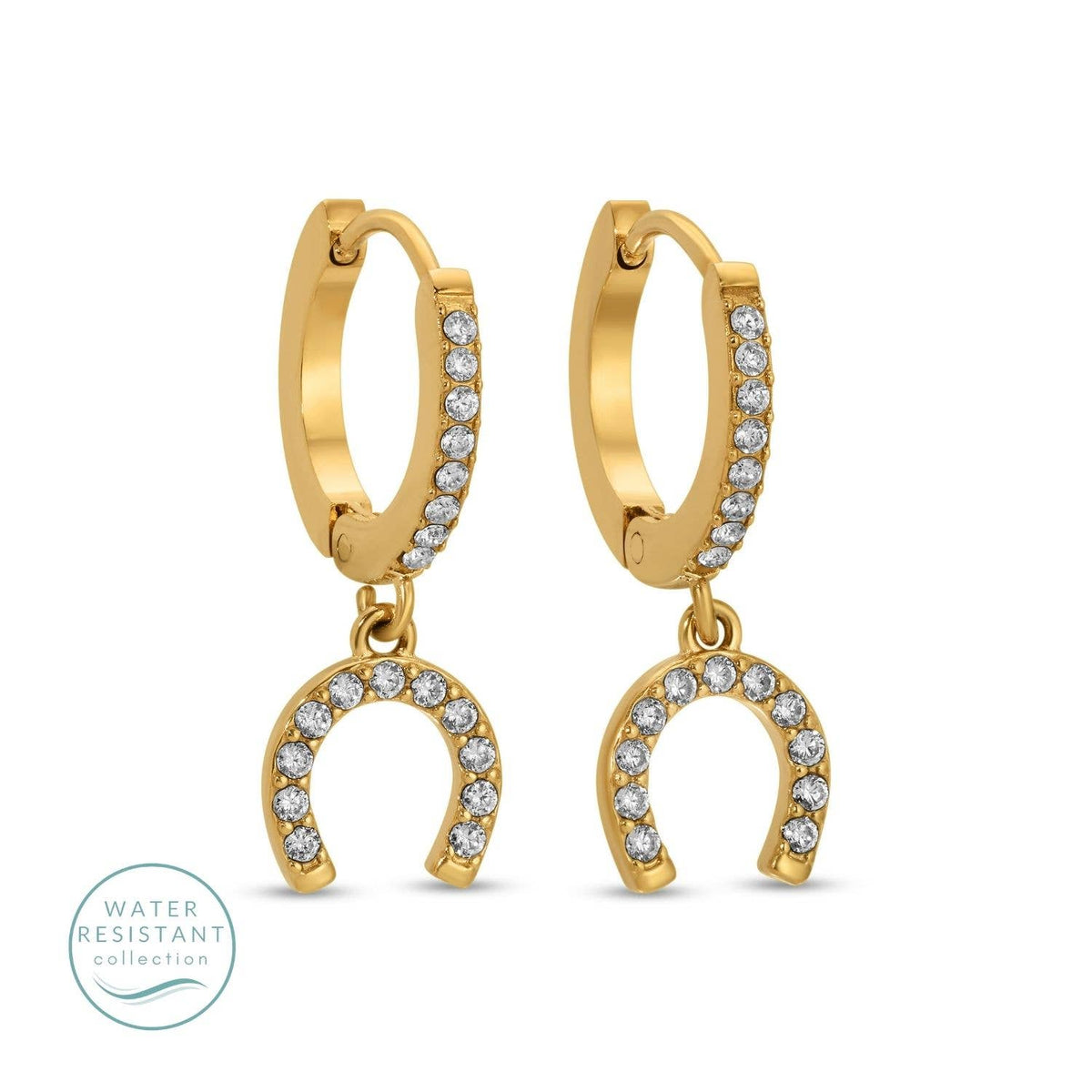 Gold hoop earrings with horseshoe charms Add to your western outfit at boltranchstore.com