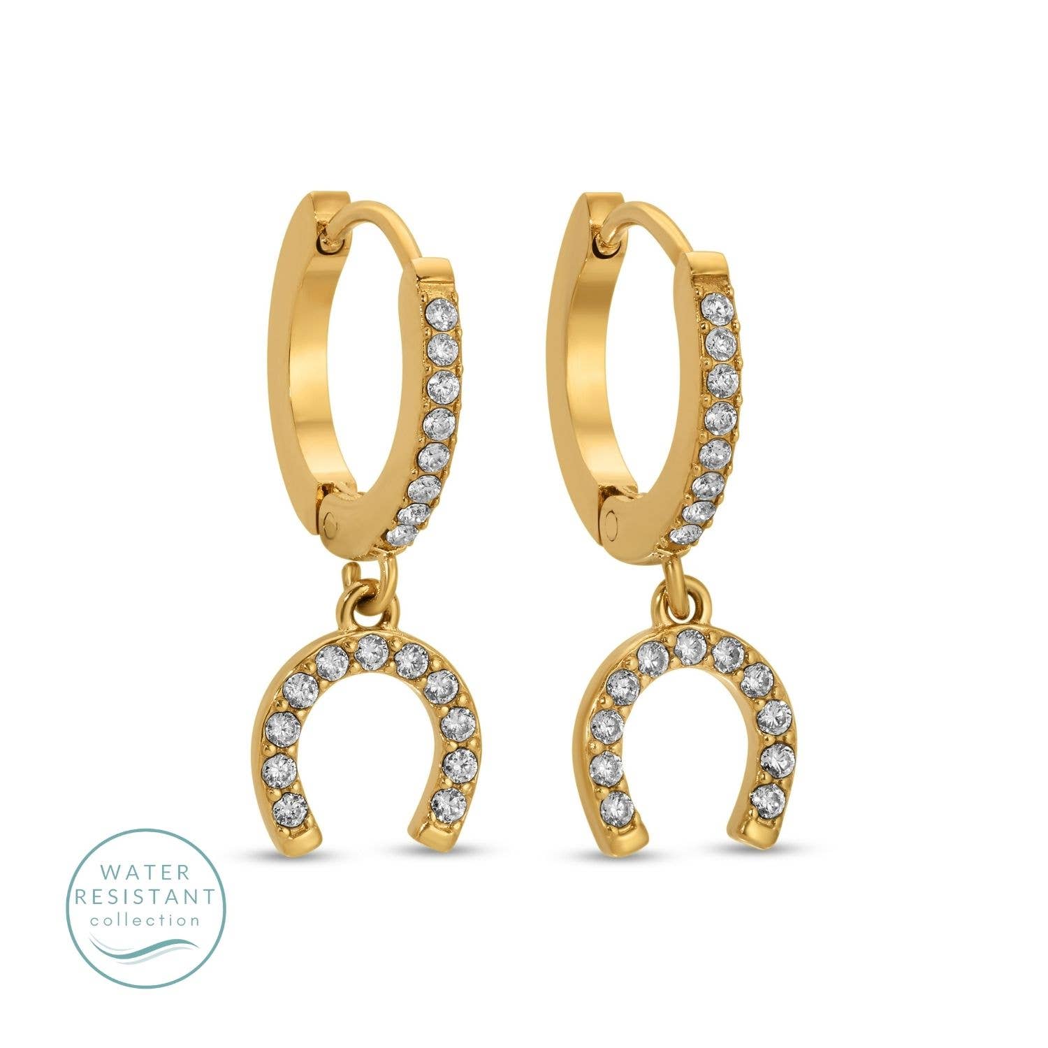 Gold hoop earrings with horseshoe charms Add to your western outfit at boltranchstore.com