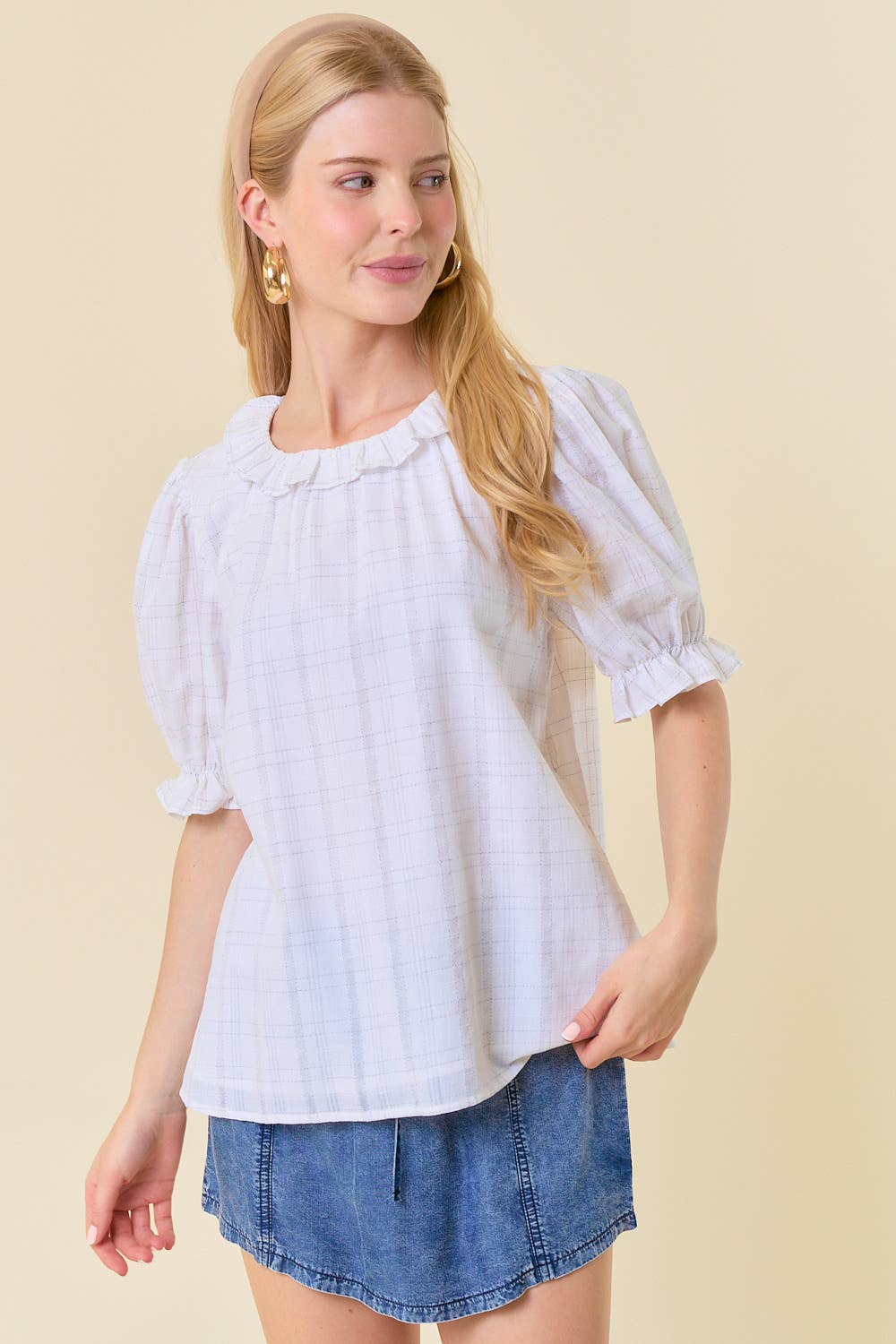 Taylor Textured Ruffle Short Sleeve Shirt