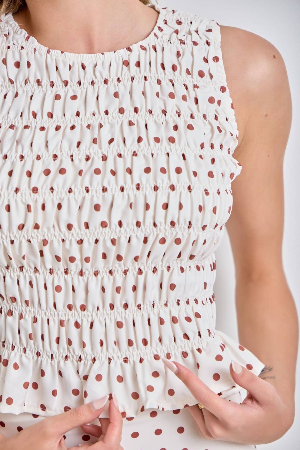 Cindy Polka Dot Smocked Bodice Top