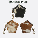 American Darling Genuine Hair On Star Shaped Coin Purse Keychain assortment of black tan and brown spotted cowhide star coin purses womens western boutique Utah SKU ADCHA128
