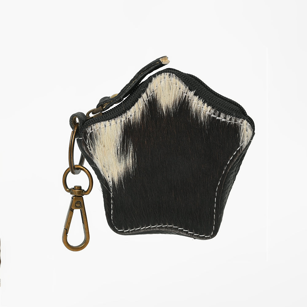 American Darling Genuine Hair On Star Shaped Coin Purse Keychain black and white hair on hide star pouch with swivel clip western fashion